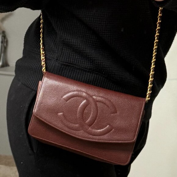 Chanel Caviar 24K Gold plated Vintage Timeless CC crossbody bag - Classic Brown - Picture 3 of 11